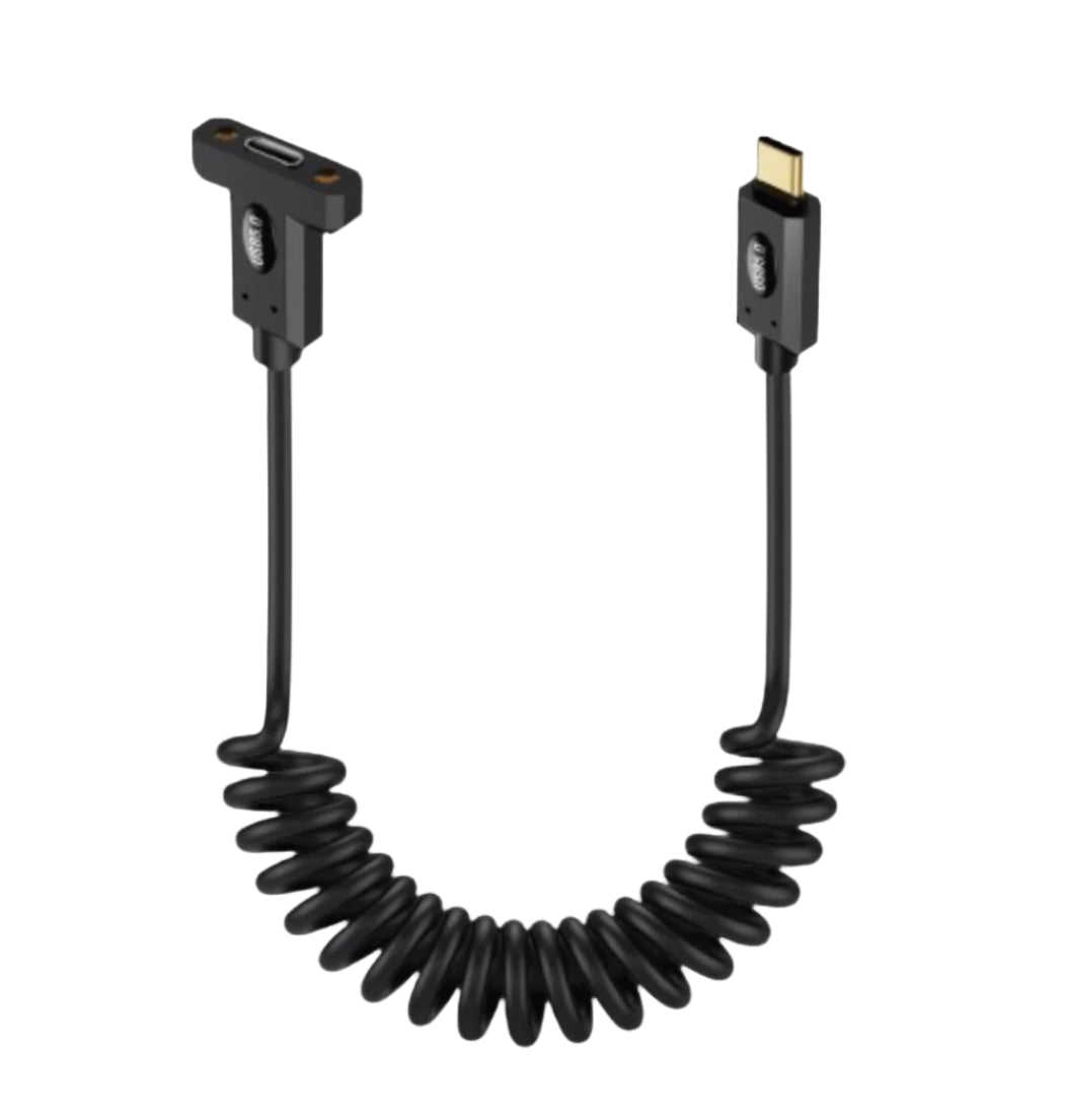 USB 5.0 USB-C Male to Female Panel Mount Extension Cable with Coiled Design, 240W PD, 16K Video