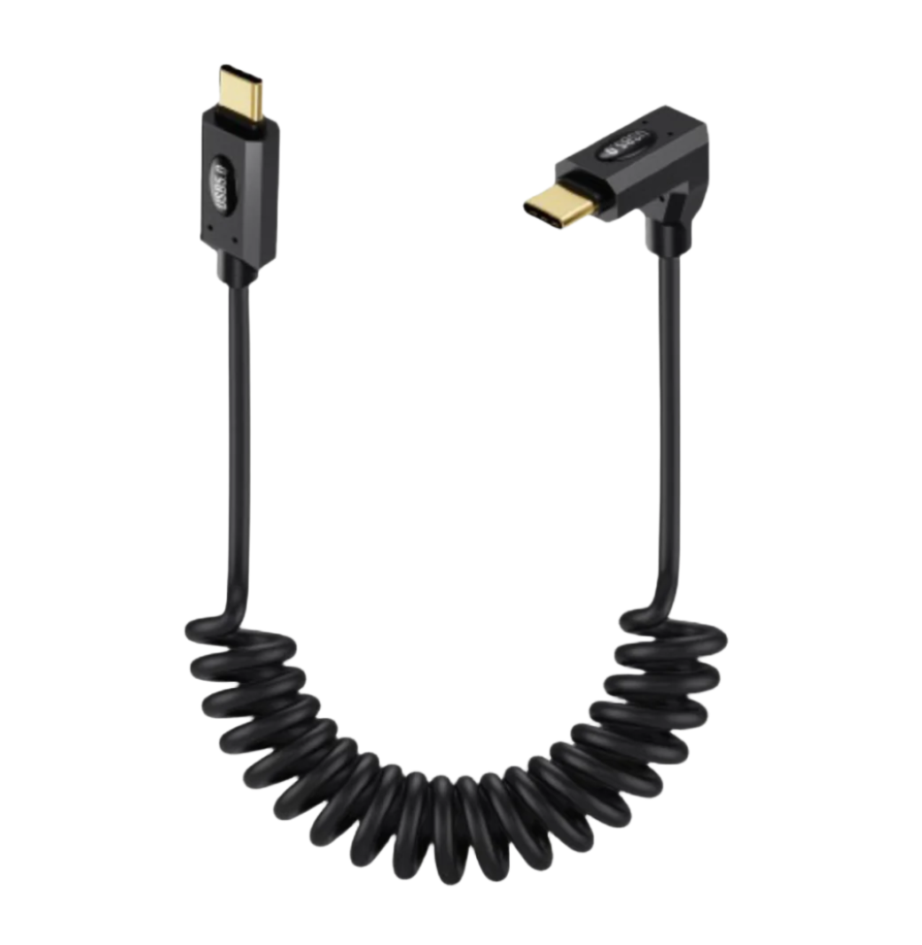 USB 5 retractable angled USB-C to USB-C Thunderbolt cable with 240W charging and 16K video support