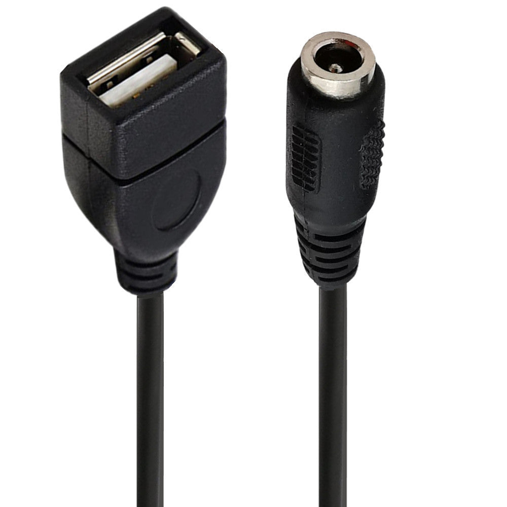 A black USB 2.0 A Female to 3.5 x 1.35mm DC Power Jack Charging Cable.