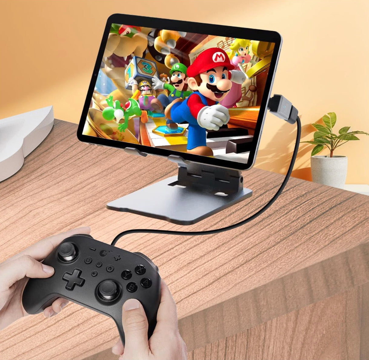 USB C OTG adapter connecting gaming controller and USB accessories to USB C devices