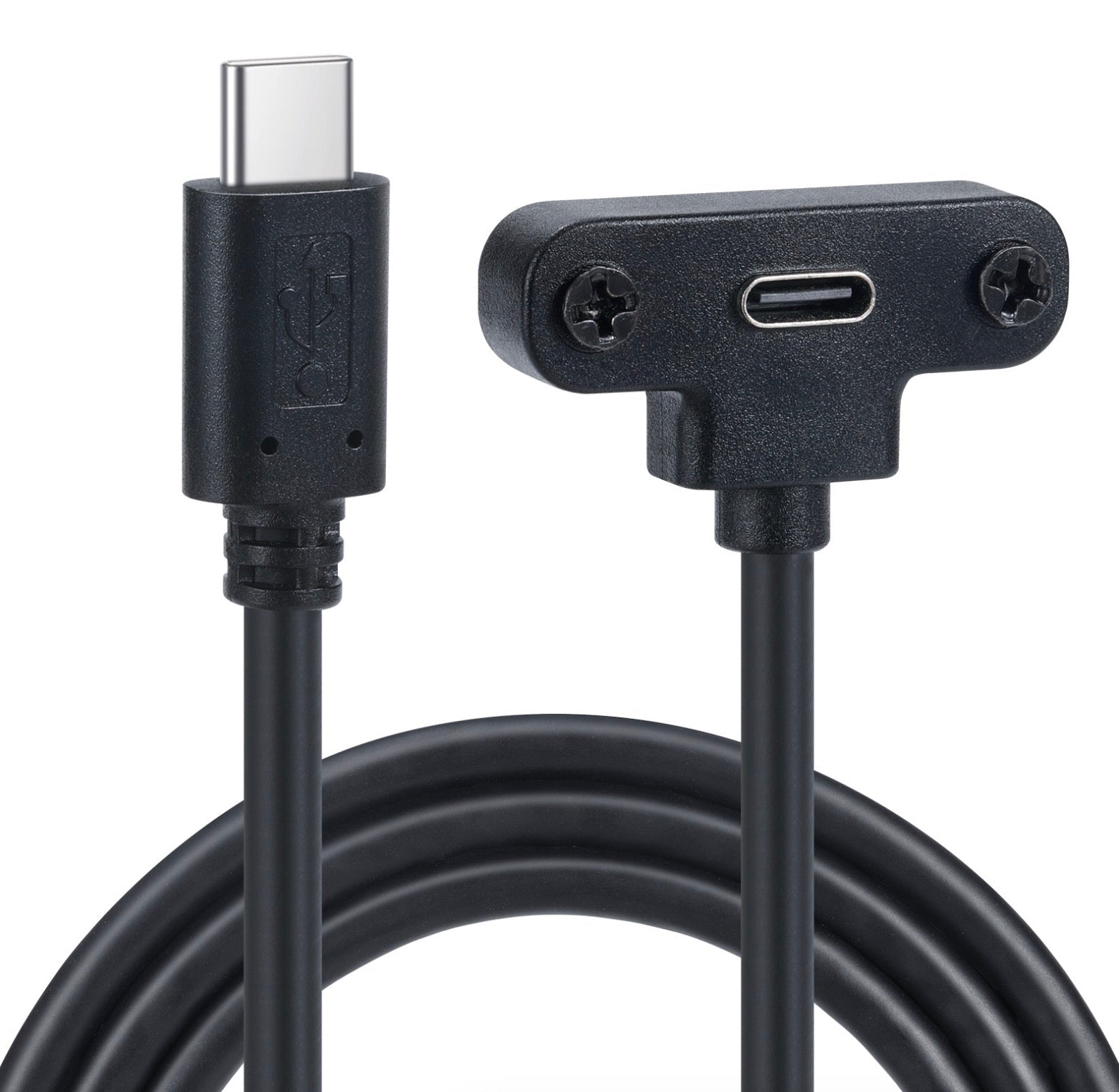 USB C male to angled female panel mount extension cable