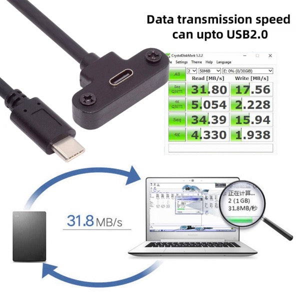 90 degree USB C panel mount connector with screws