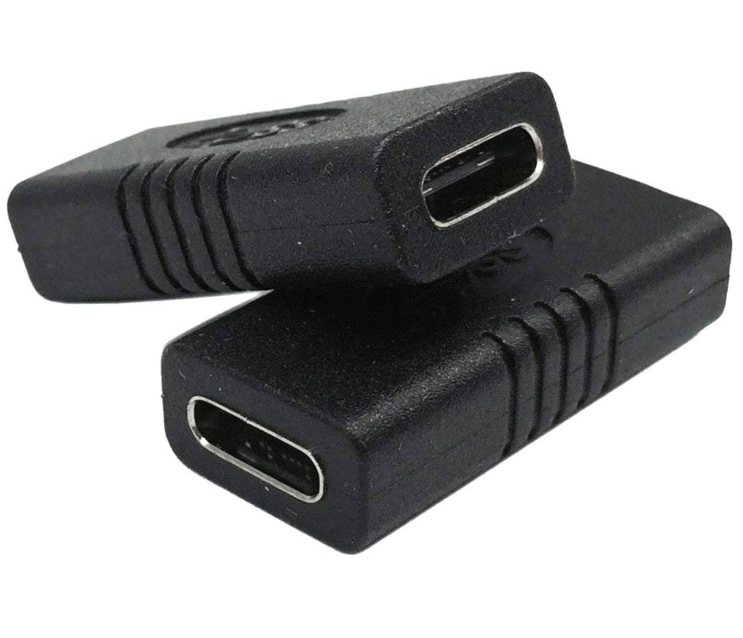 A black USB C extension adapter with USB 3.1 Type C female to female connector ports.