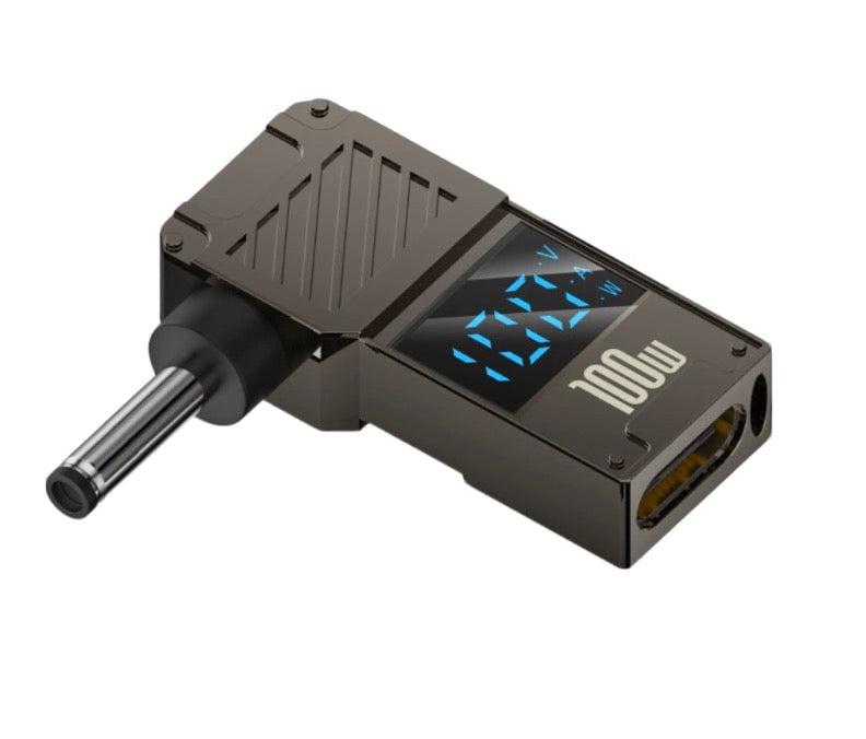USB C female to DC 3.5x1.35mm 90 degree angled aluminium alloy PD power charging adapter with 100W display
