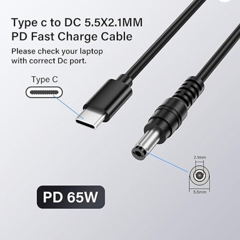 USB C female to DC 5.5 x 2.1mm 5521 power charging cord for CCTV and router