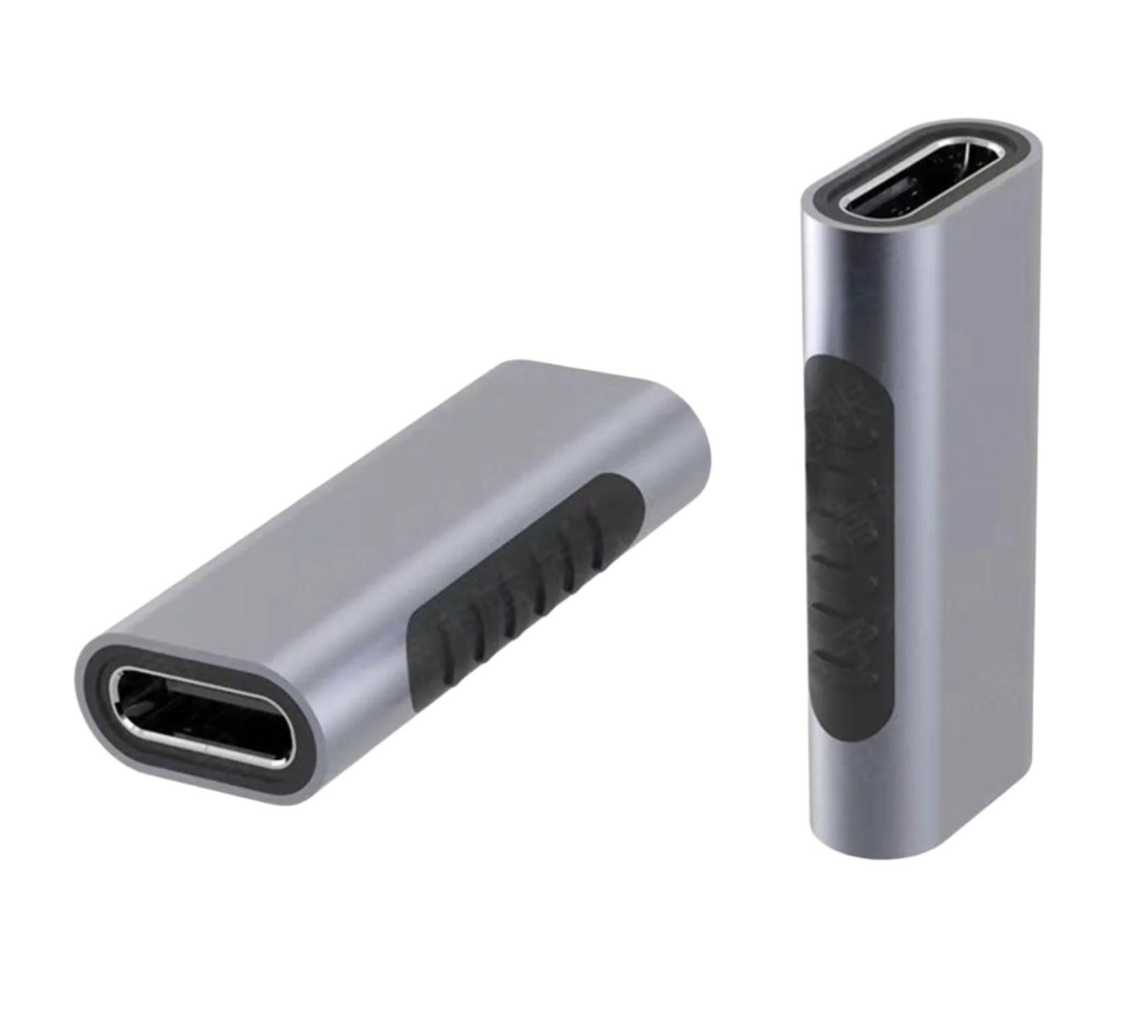 Two USB-C connectors, one plain and one with a textured grip, on a white background.