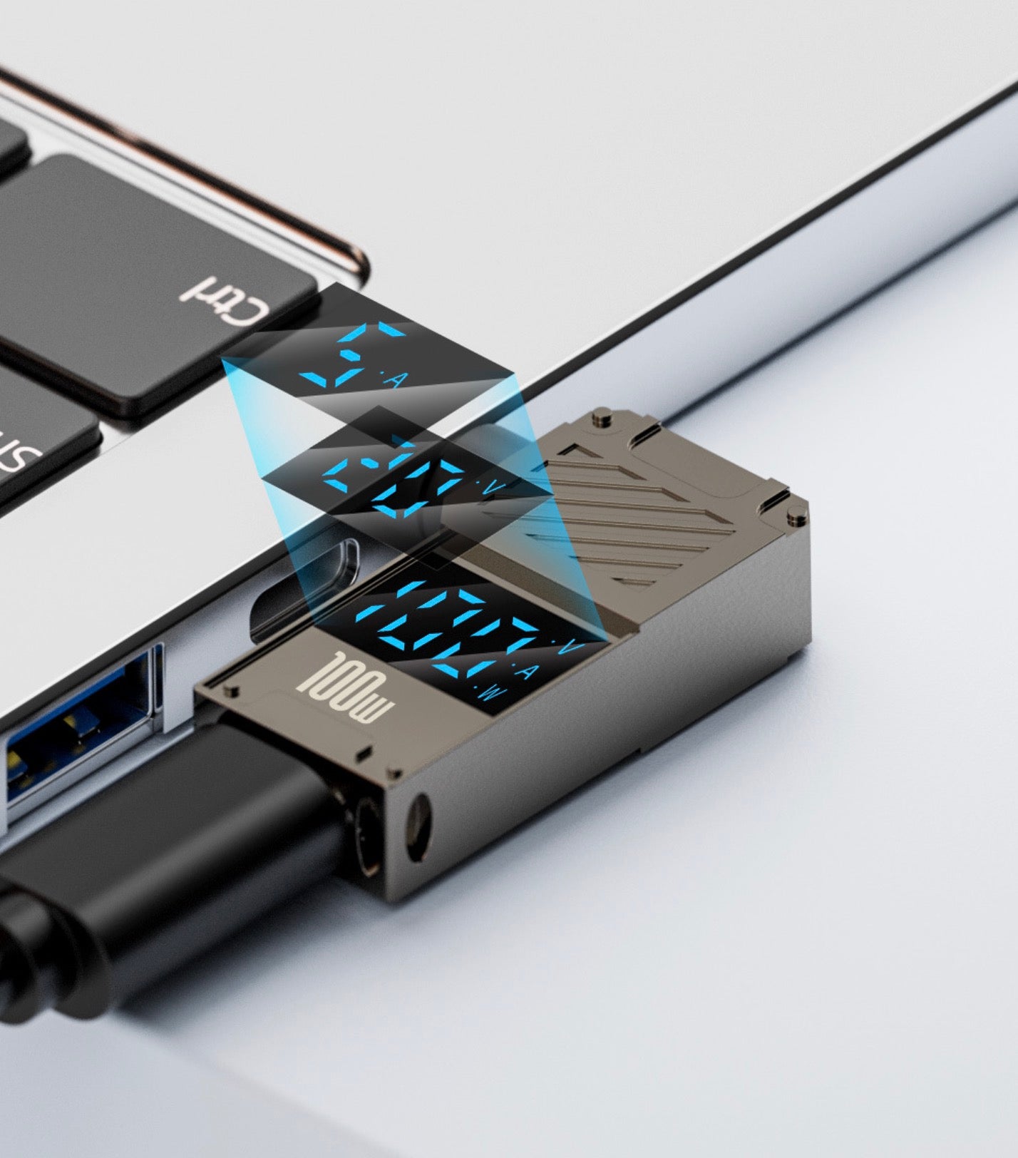 USB C to Lenovo Slim Tip rectangular PD charging adapter converter with 100W display, right angle design