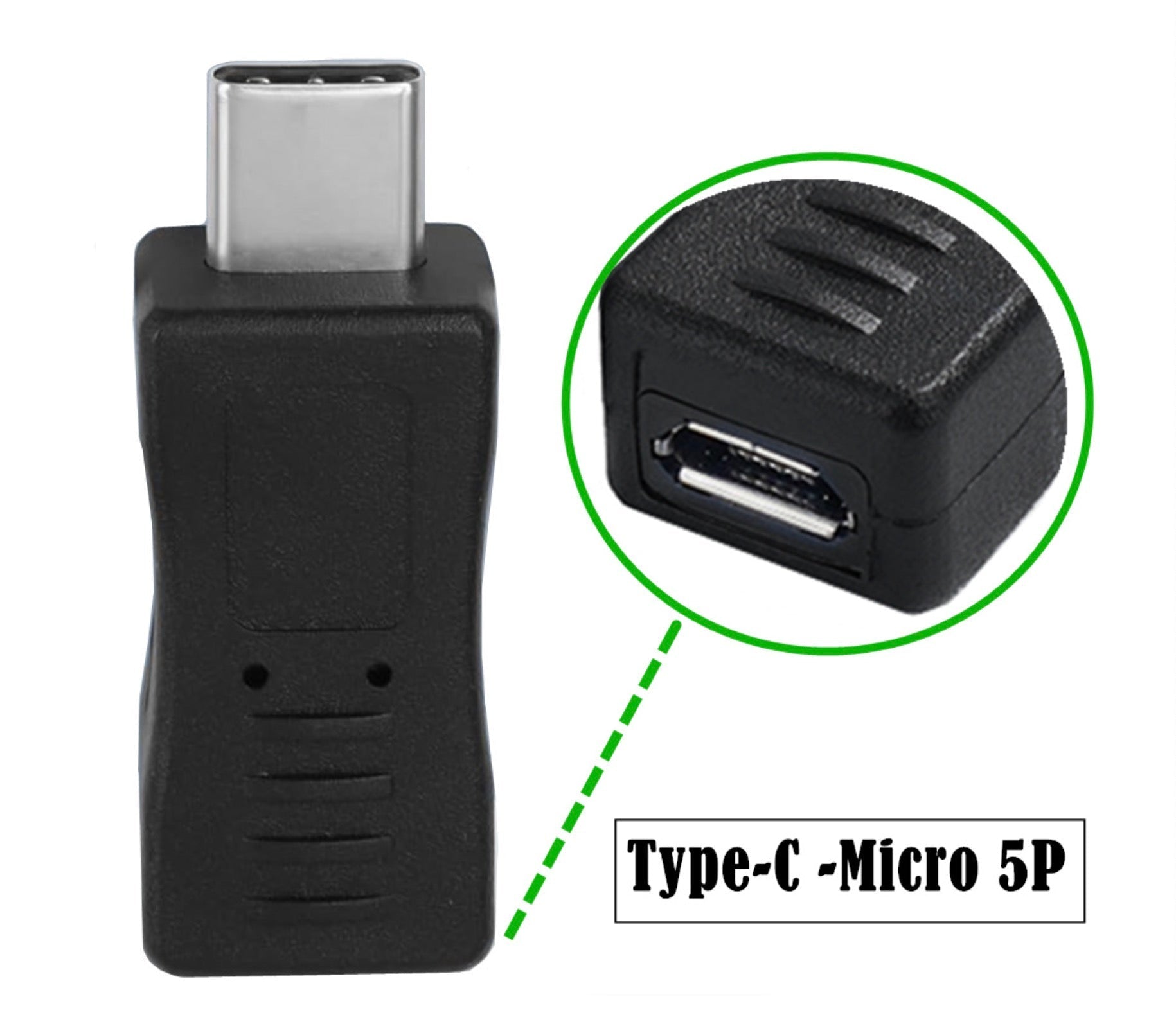 USB-C male to Micro-USB Micro-B female adapter extension connector in black
