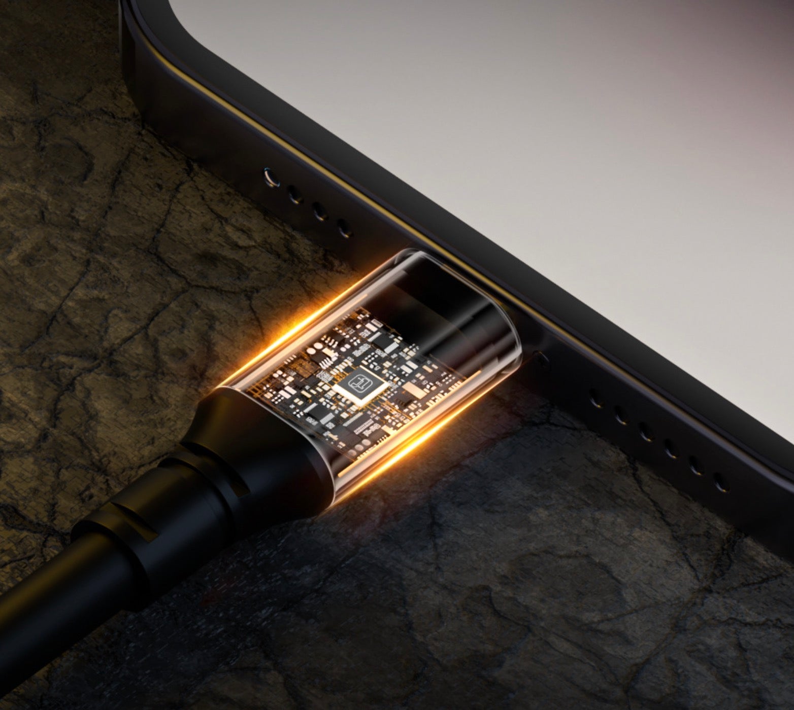 Black USB C PD 100W coiled extension cable close up