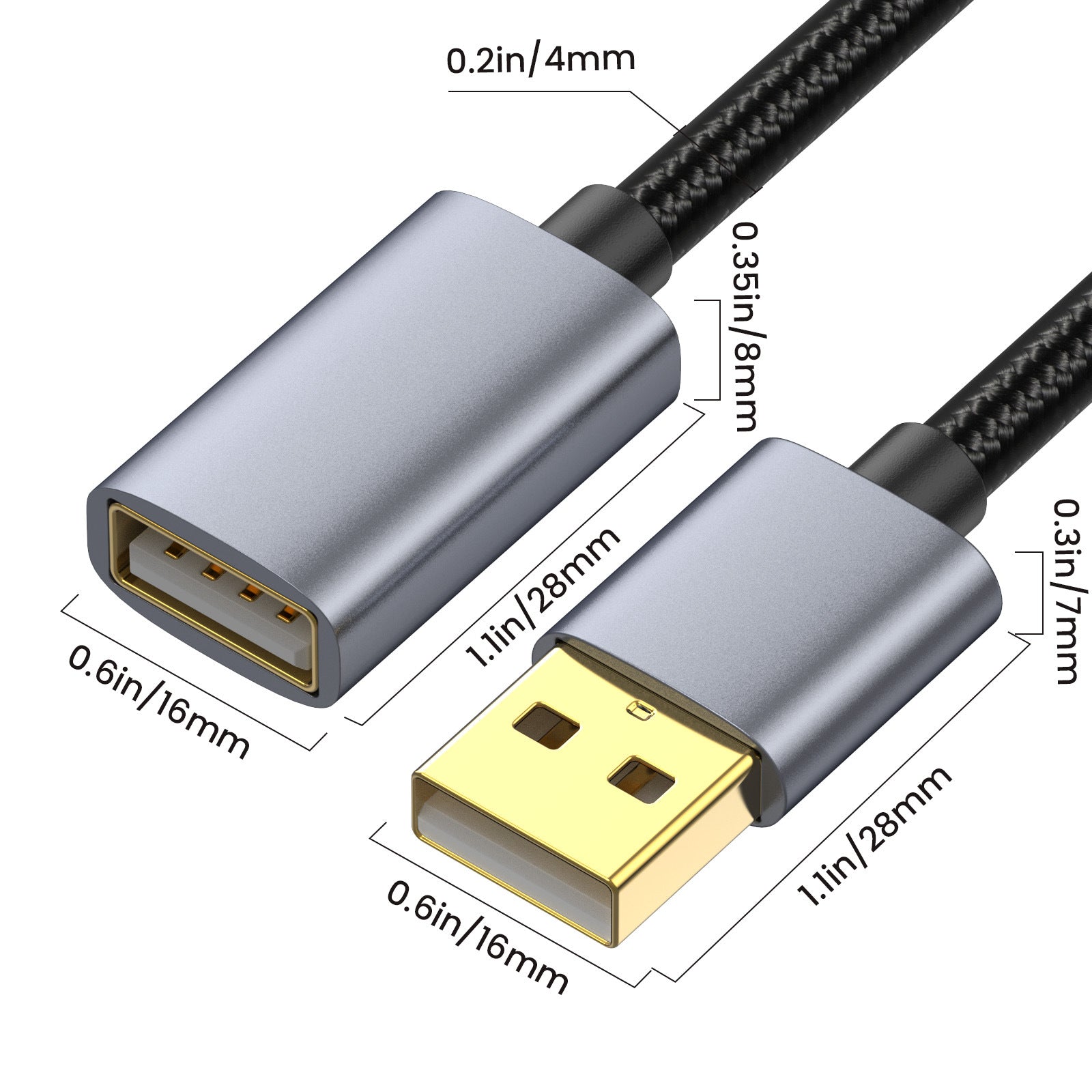 USB 2.0 Type A extension cable nylon braided
