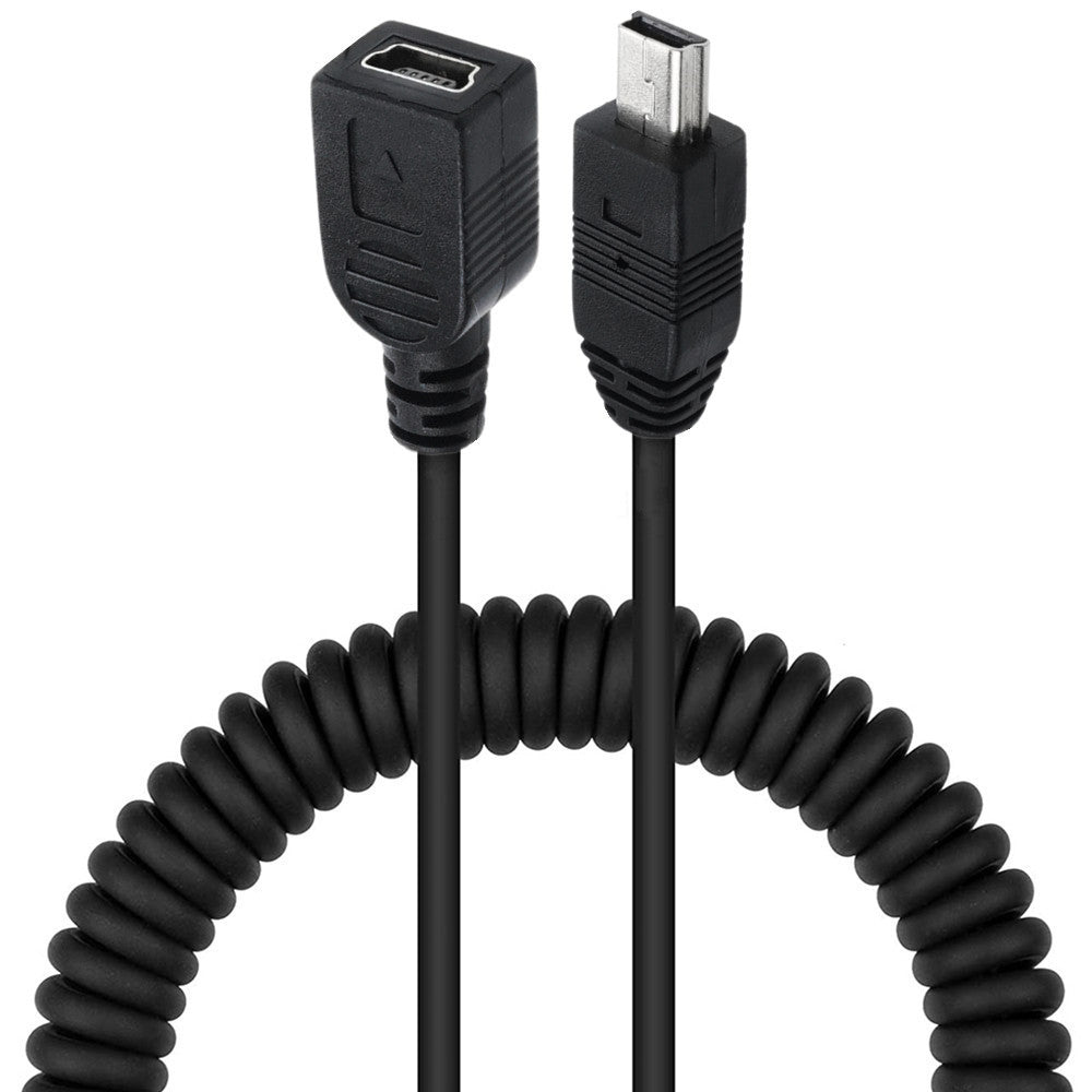 USB Mini 5 Pin male to female coiled extension cable black
