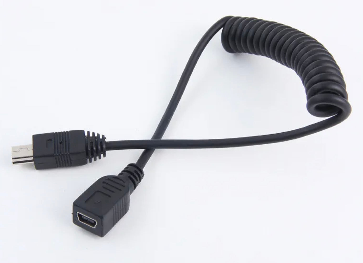 Mini USB 5 pin coiled extension lead extends to 1m