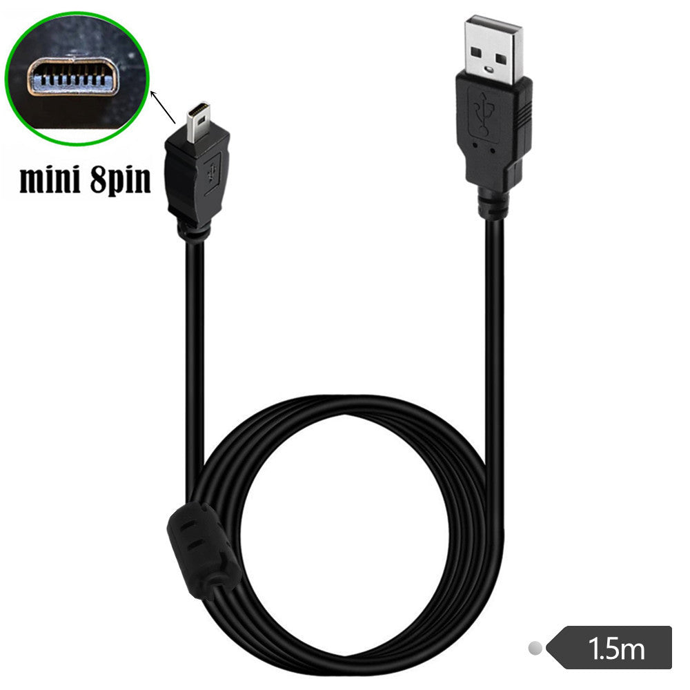 Black USB-A to Mini B 8 pin camera cable for Nikon D5200 and D3200