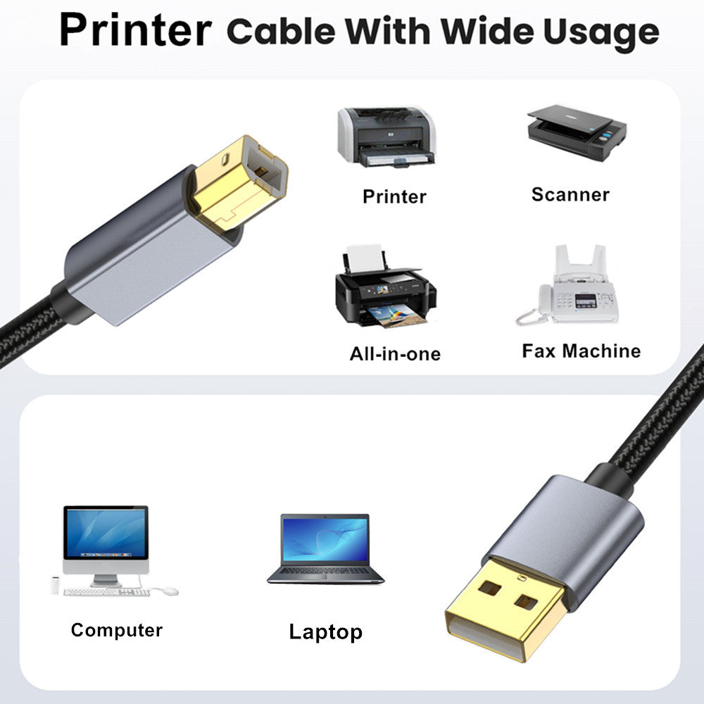 USB Printer Cable, USB 2.0 Type A Male to Type B Male Scanner Cable