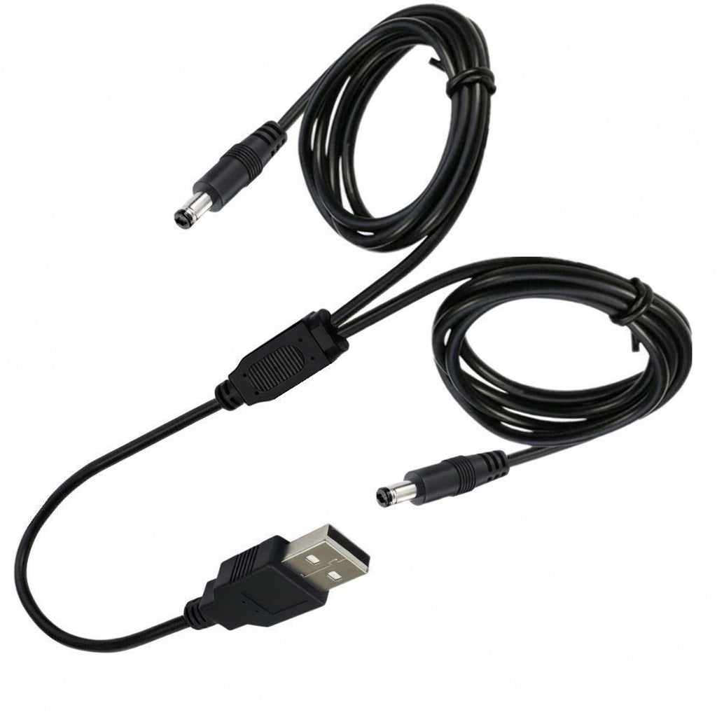 Black USB cable with connectors on a white background