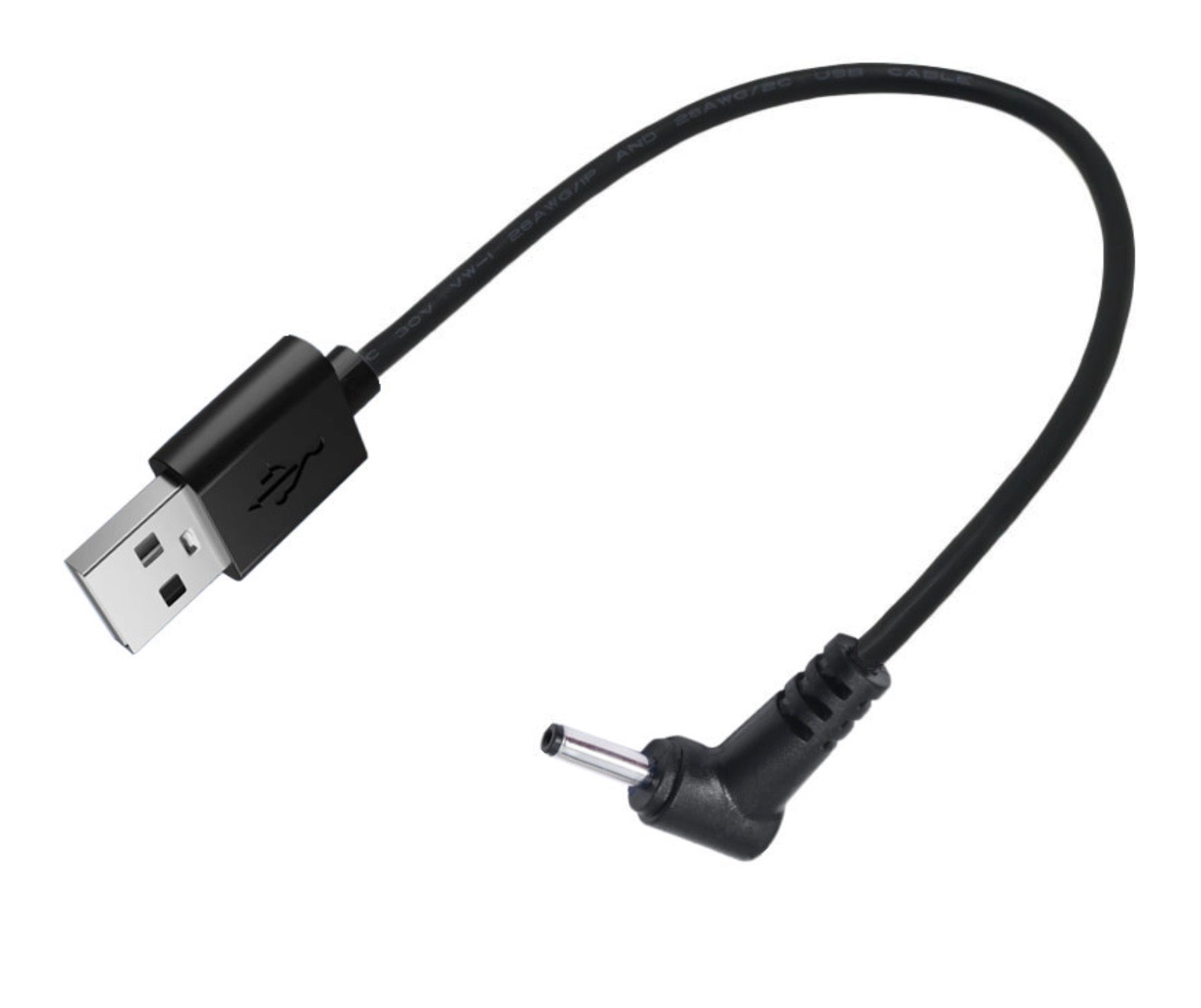 USB-A to DC 3.5 x 1.35mm right-angle 5V barrel jack power charging cable