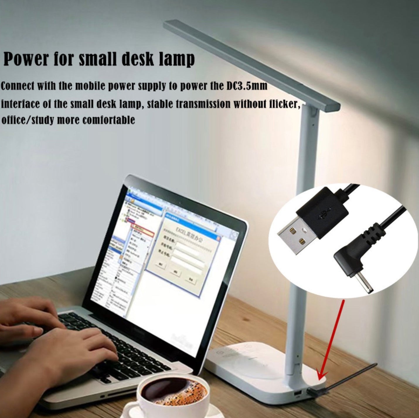 USB-A to DC 3.5 x 1.35mm right-angle 5V barrel jack power charging cable