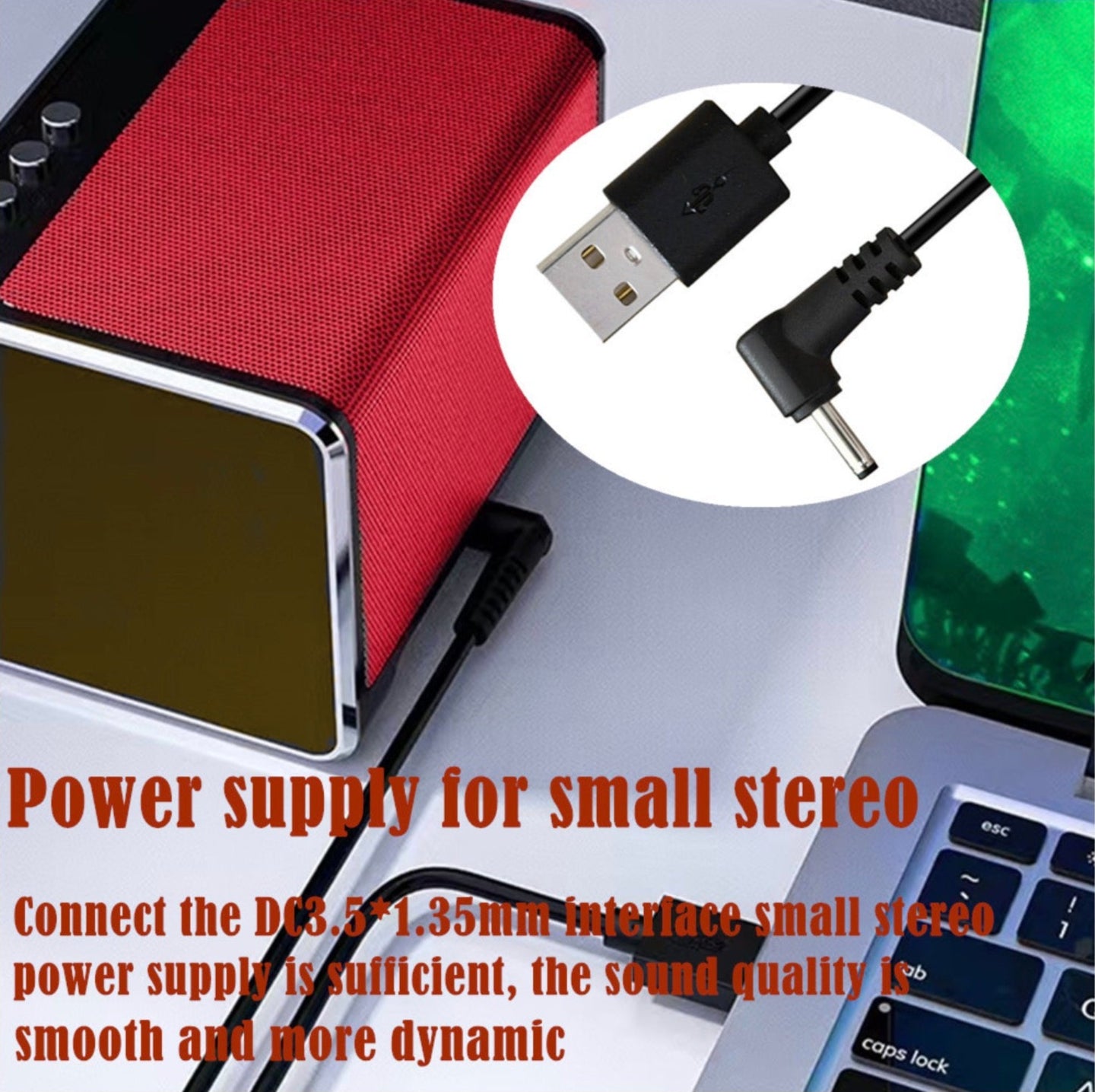 USB-A to DC 3.5 x 1.35mm right-angle 5V barrel jack power charging cable