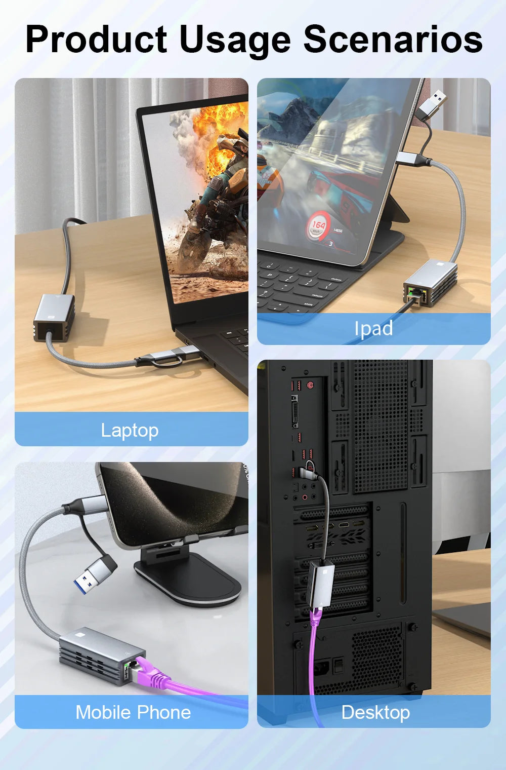 Compact USB to RJ45 Ethernet adapter with gigabit speed support