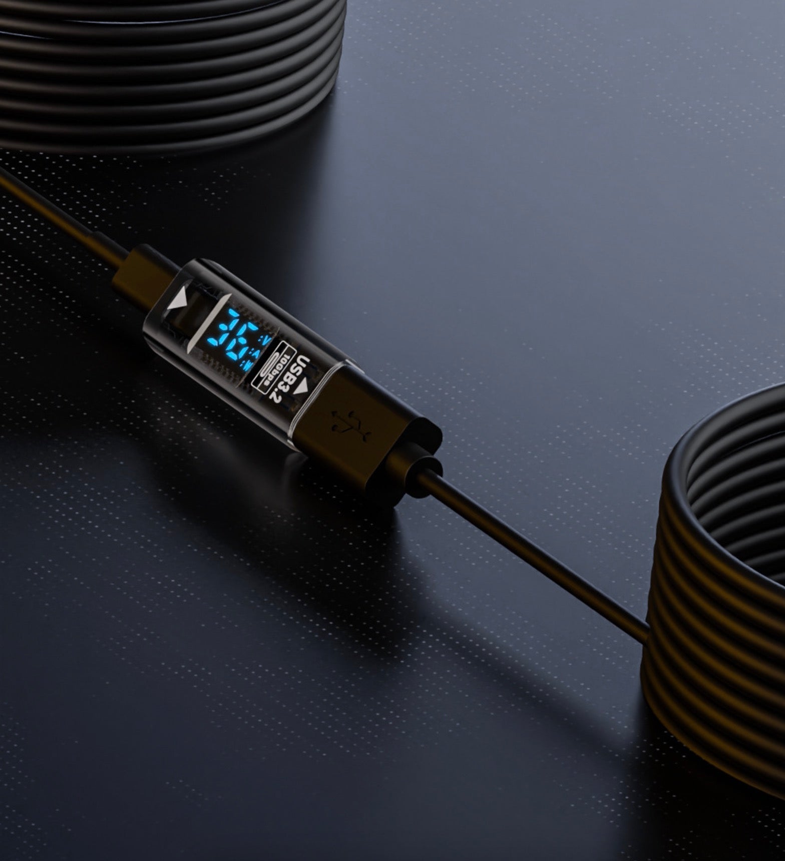 USB-A male to USB-C female OTG adapter with power monitoring display