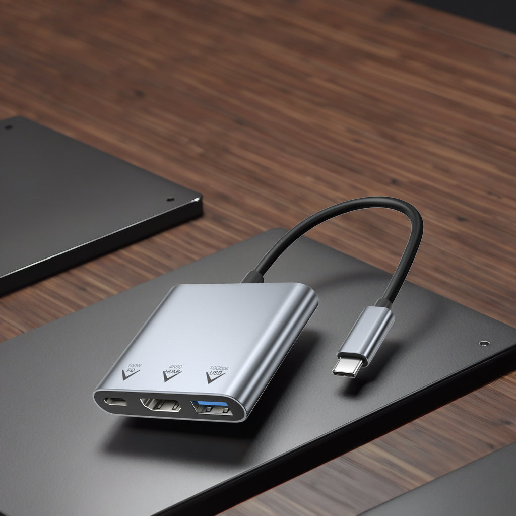3-in-1 Aluminum USB-C Hub Adapter | 4K 60Hz HDMI, 10Gbps USB, 100W PD Fast Charging