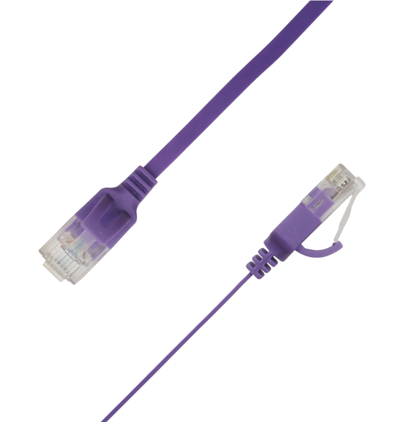 Ultra flat Cat6A U/UTP 34AWG patch cable coiled, purple, RJ45 to RJ45