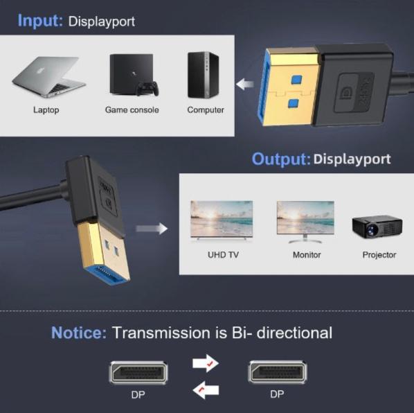 Up angled DisplayPort male to male cable