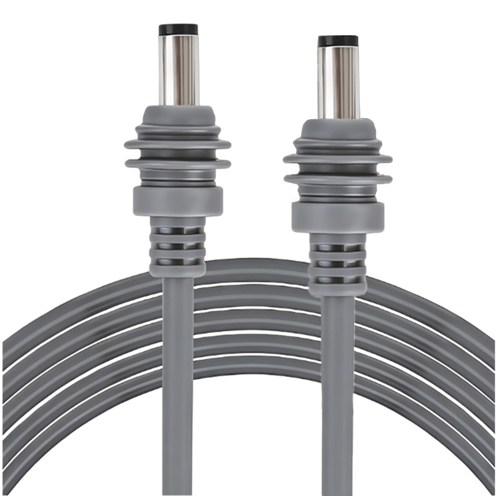 Two gray cables with metal connectors on a white background