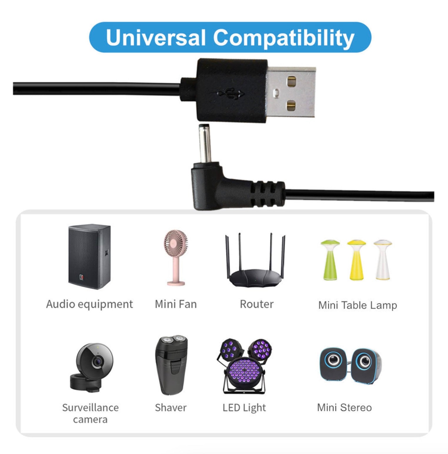 USB to DC 3.5 x 1.35mm 5V Barrel Jack Power Charging Cable for Electric Toothbrush LED Light Speaker Router