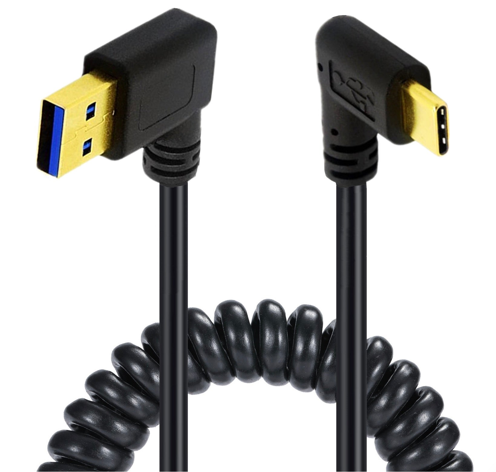 USB C Type-C Male to USB 3.0 A Male Spiral Cable - Right Angle