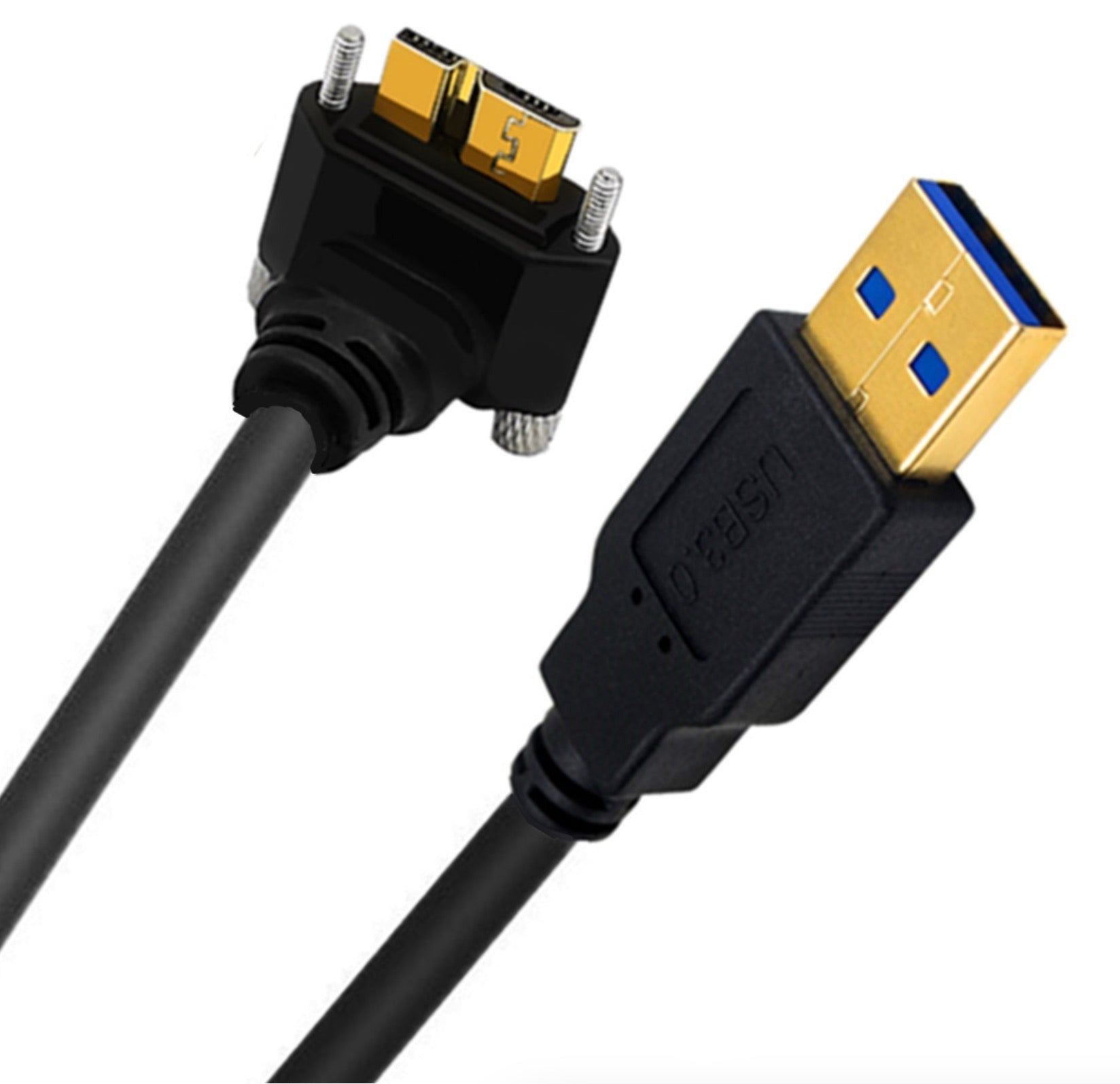 USB-A 3.0 Male to Micro-B Charge & Sync Cable with Screws (Down-Angle)