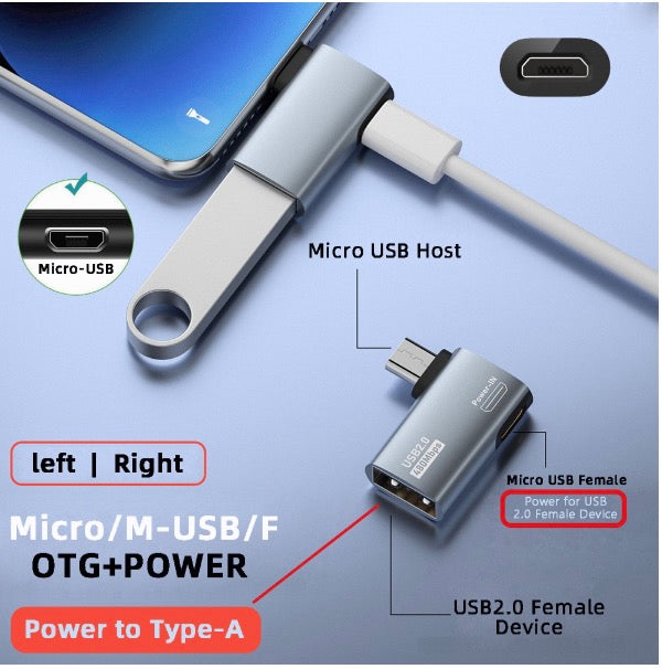 Micro 5Pin Male to USB 2.0 A Female with Micro Female Power OTG Adapter