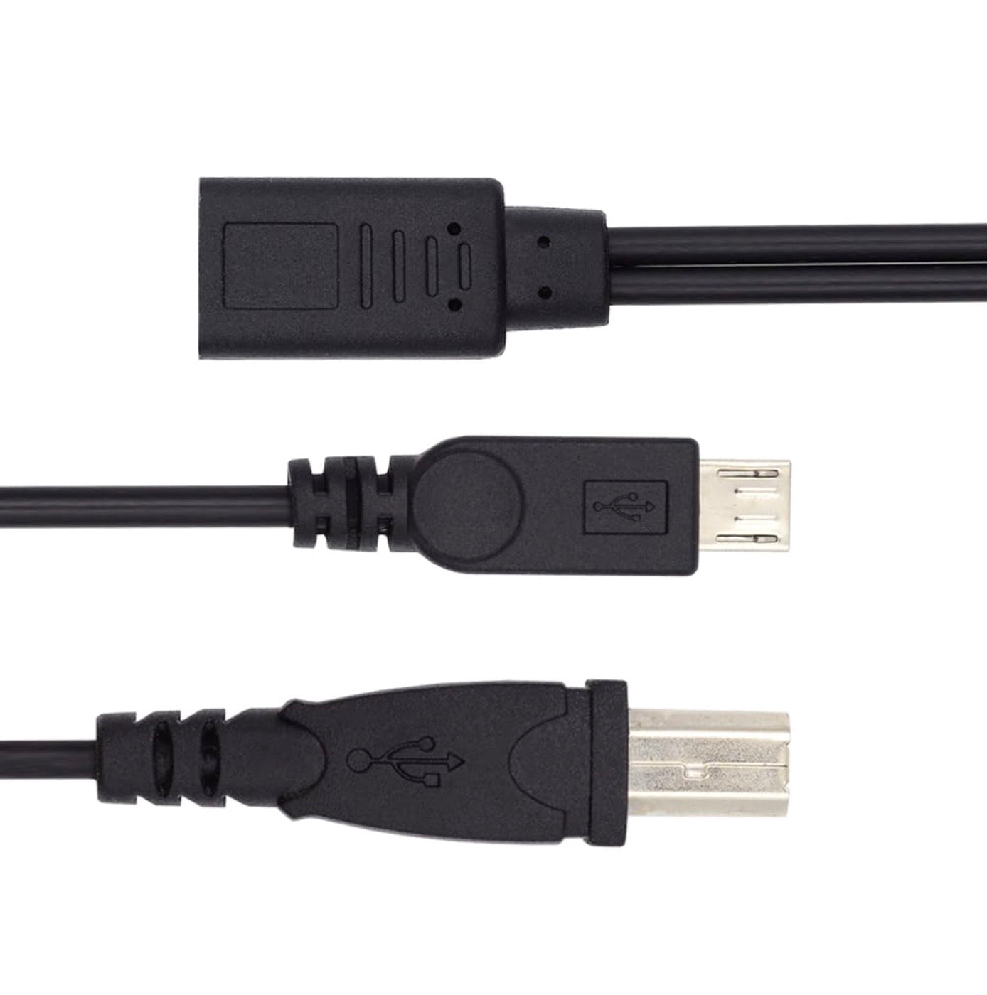 USB C Female to Micro USB + Type B Male Y Splitter Charging Extension Cable