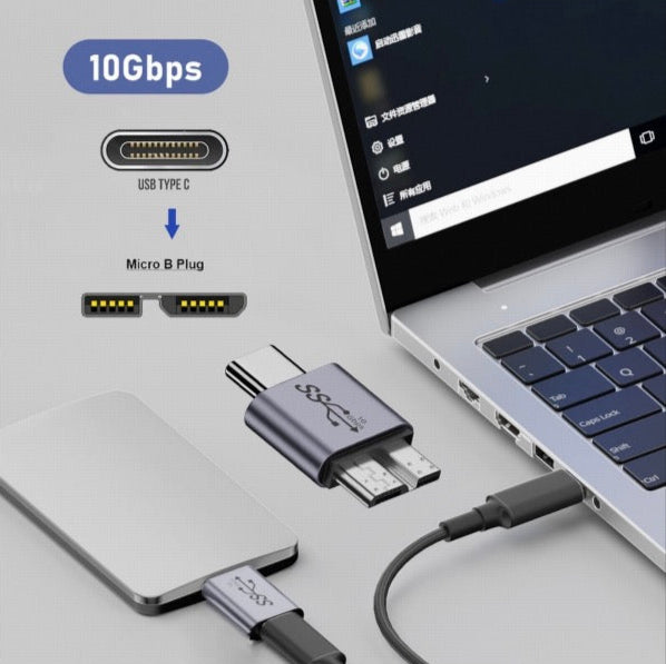 Micro B USB 3.0 Male to USB C Male Data Charging Extension Adapter