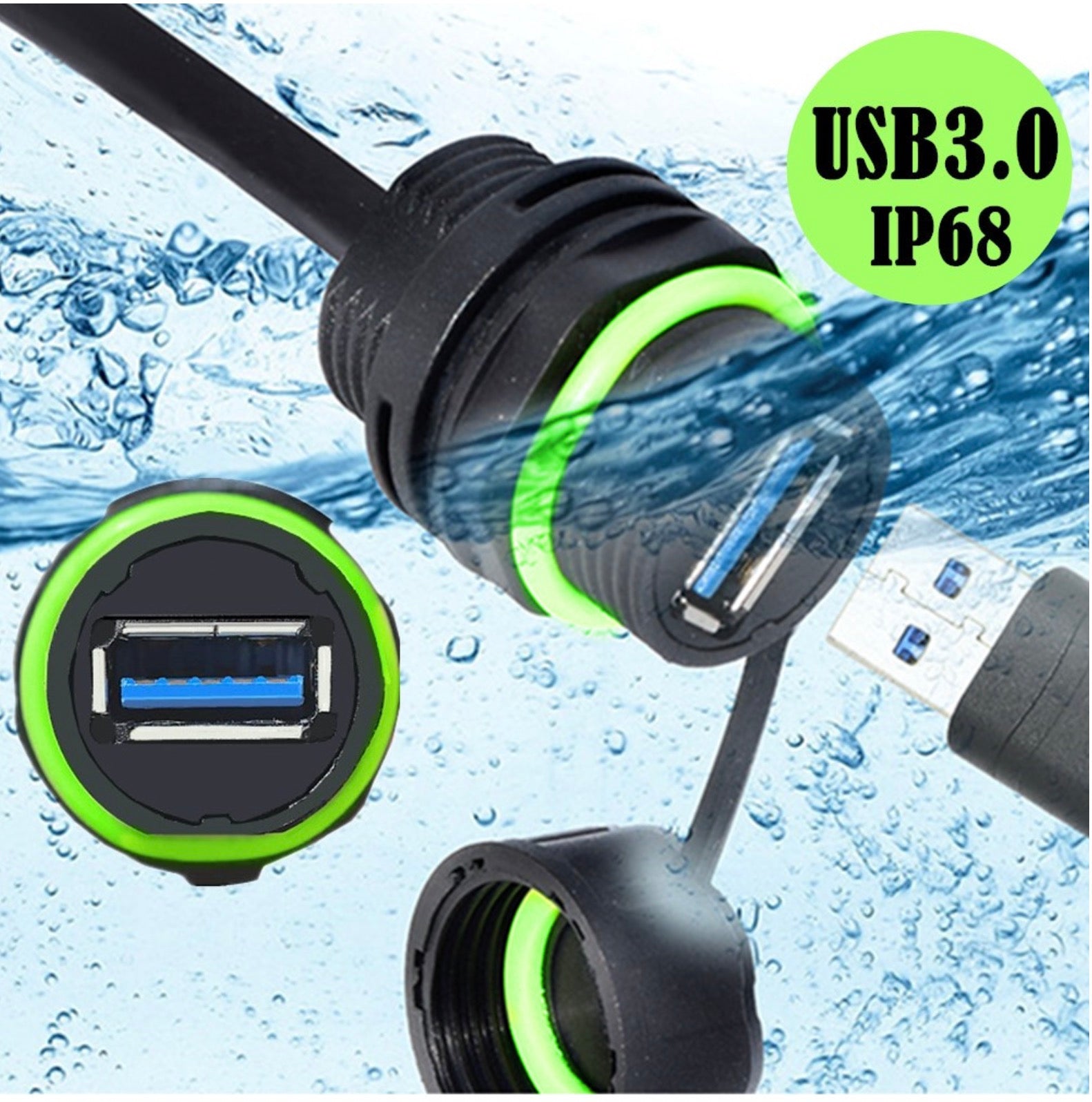USB 3.0 Waterproof Cable,Type A Male to Female Outdoor USB Pass Through Extension Connector