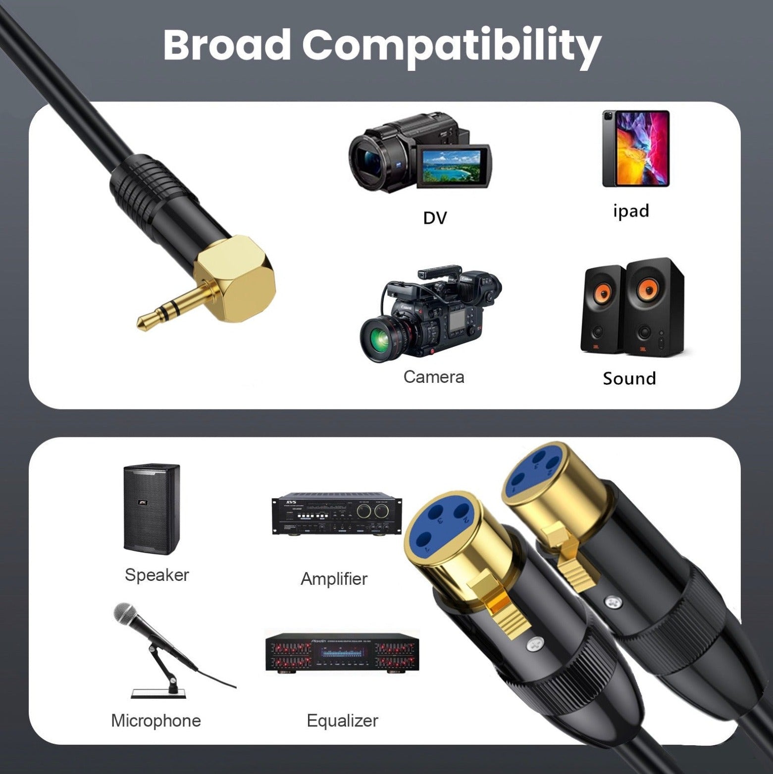 3.5mm TRS 1/8 Inch Angled Male to 2 x XLR Female Unbalanced Interconnection Microphone Cable Y Audio Splitter