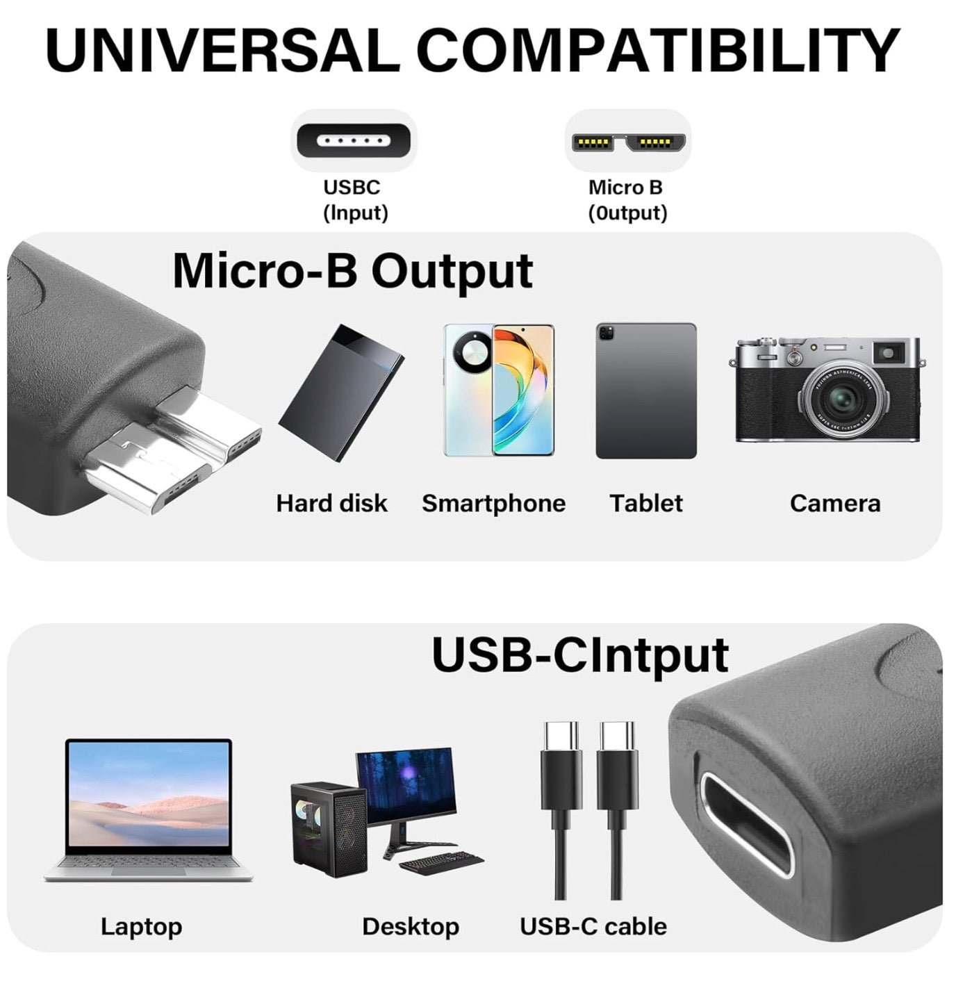USB Micro B  Hard Drive Adapter, Micro B Male to USB C Female Data Transfer Connector
