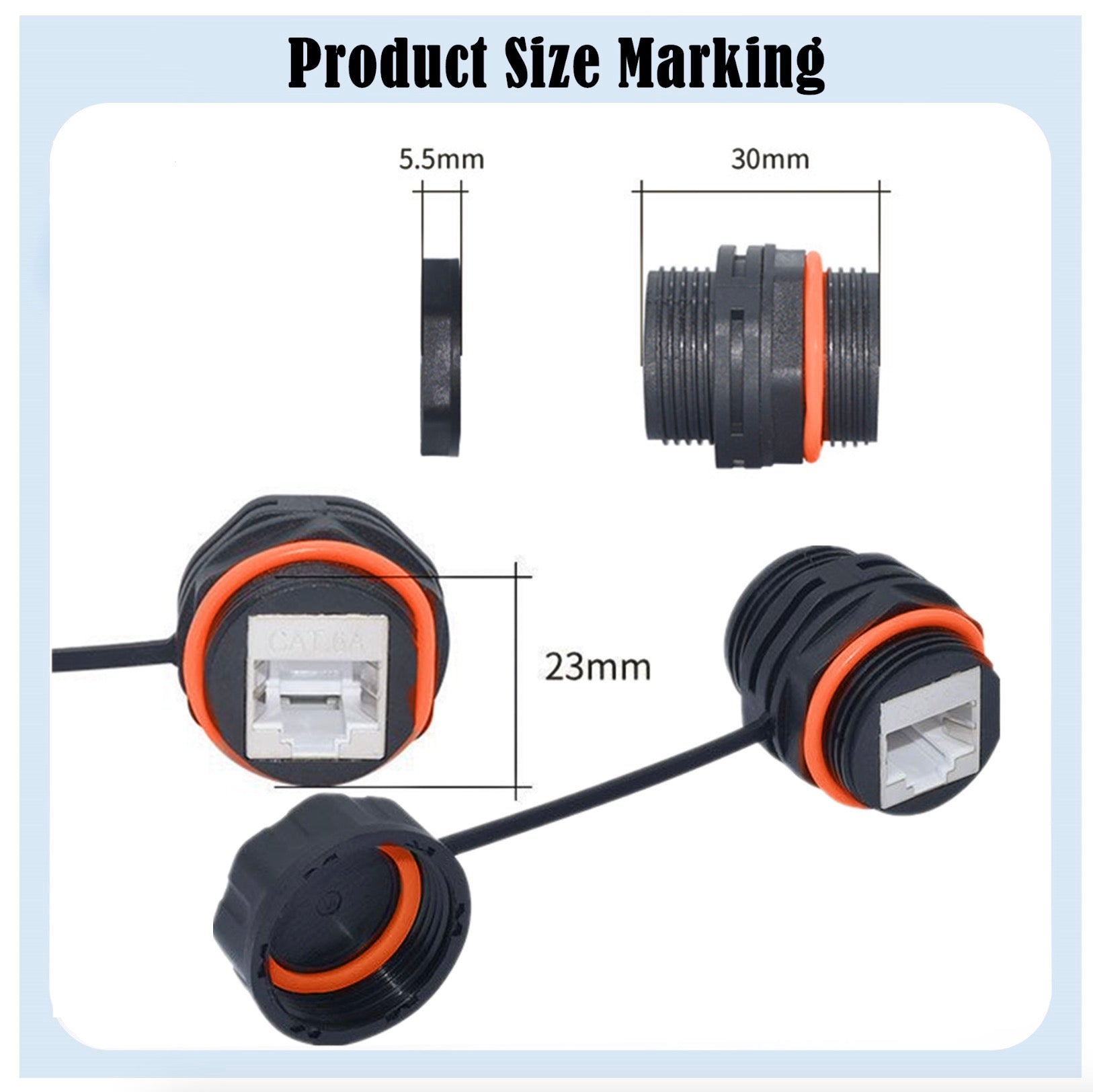 RJ45 Waterproof Coupler, Panel Mounting Shielded CAT6A Connector 8P8C Ethernet LAN Coupler with Waterproof Dust Cap