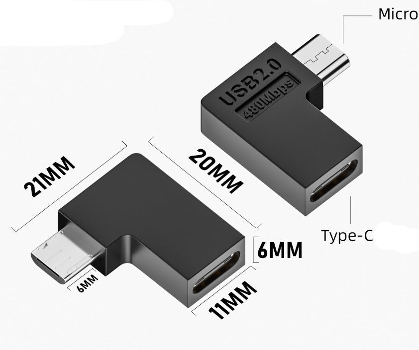 Micro 5Pin Male to USB C Female Left Angle Power Data Adapter