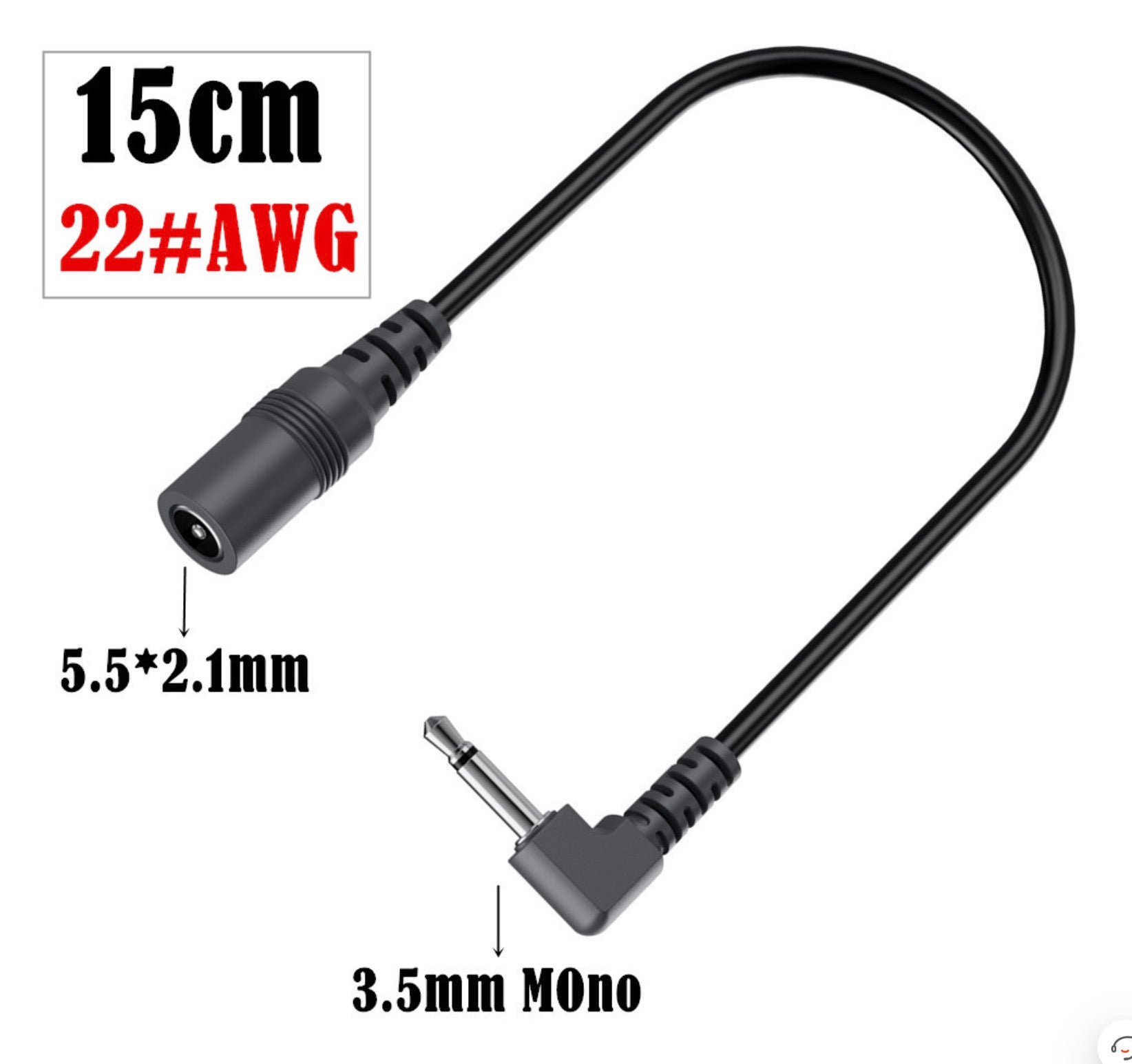 5.5mm x 2.1mm to 3.5mm (1/8") Power Supply DC Converter Cable for Electric Guitar Effect Pedals