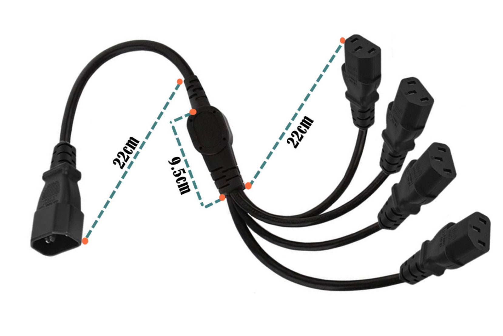 IEC320 C14 to 4 x C13 Power Splitter Extension Cable 10A 250V