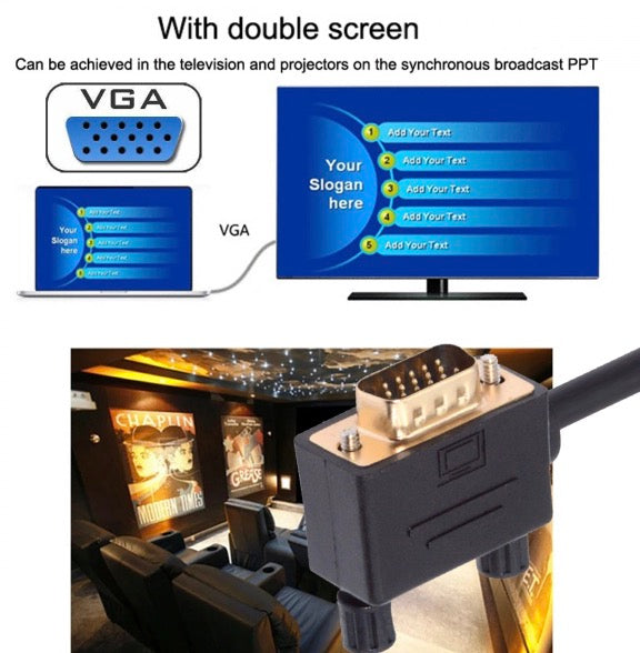 VGA 15Pin Male to VGA Female Monitor Extension Cable 1080P - Left Angle