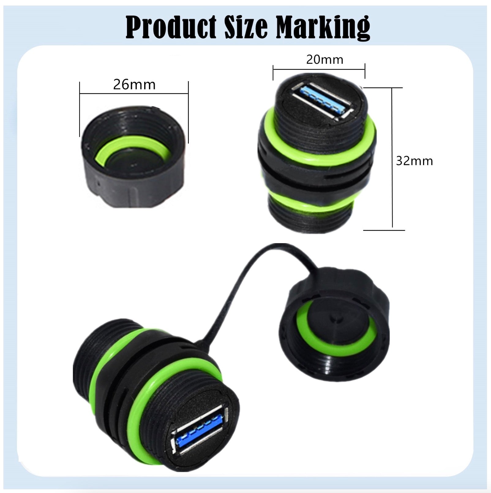USB 3.0 Waterproof Connector, A Female to Female Panel Mount Coupler | Outdoor USB Pass Through Adapter