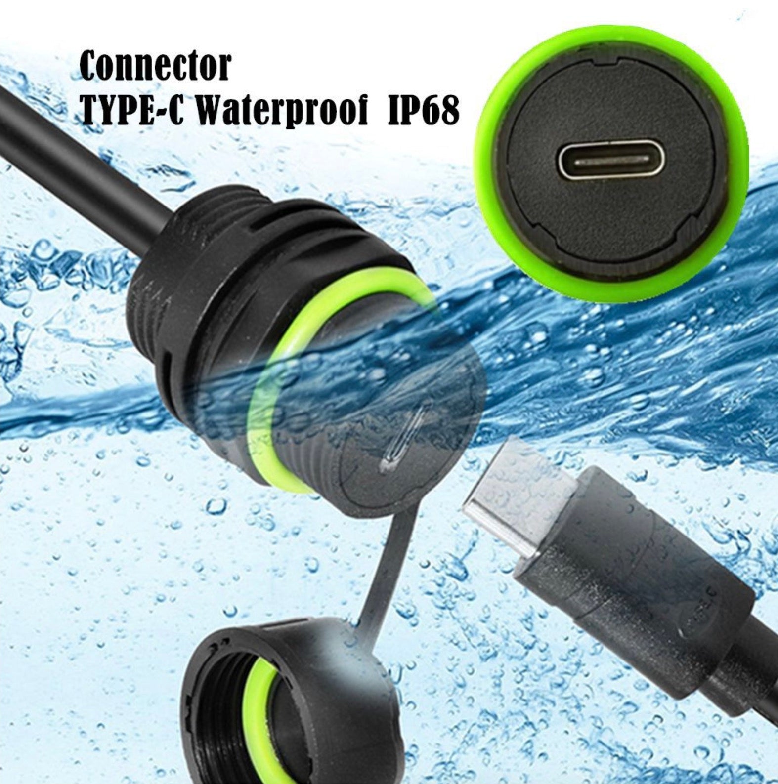 USB C Female Connector, IP68 Type C Male to Female M20 Waterproof Cable for Mechanical Outdoor Equipment