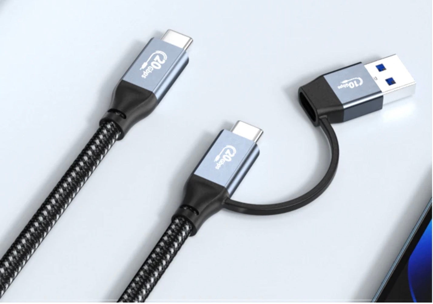 USB 3.0 to USB C 2 in 1 PD Data Charging Cable USB 3.1 100W 20Gbps
