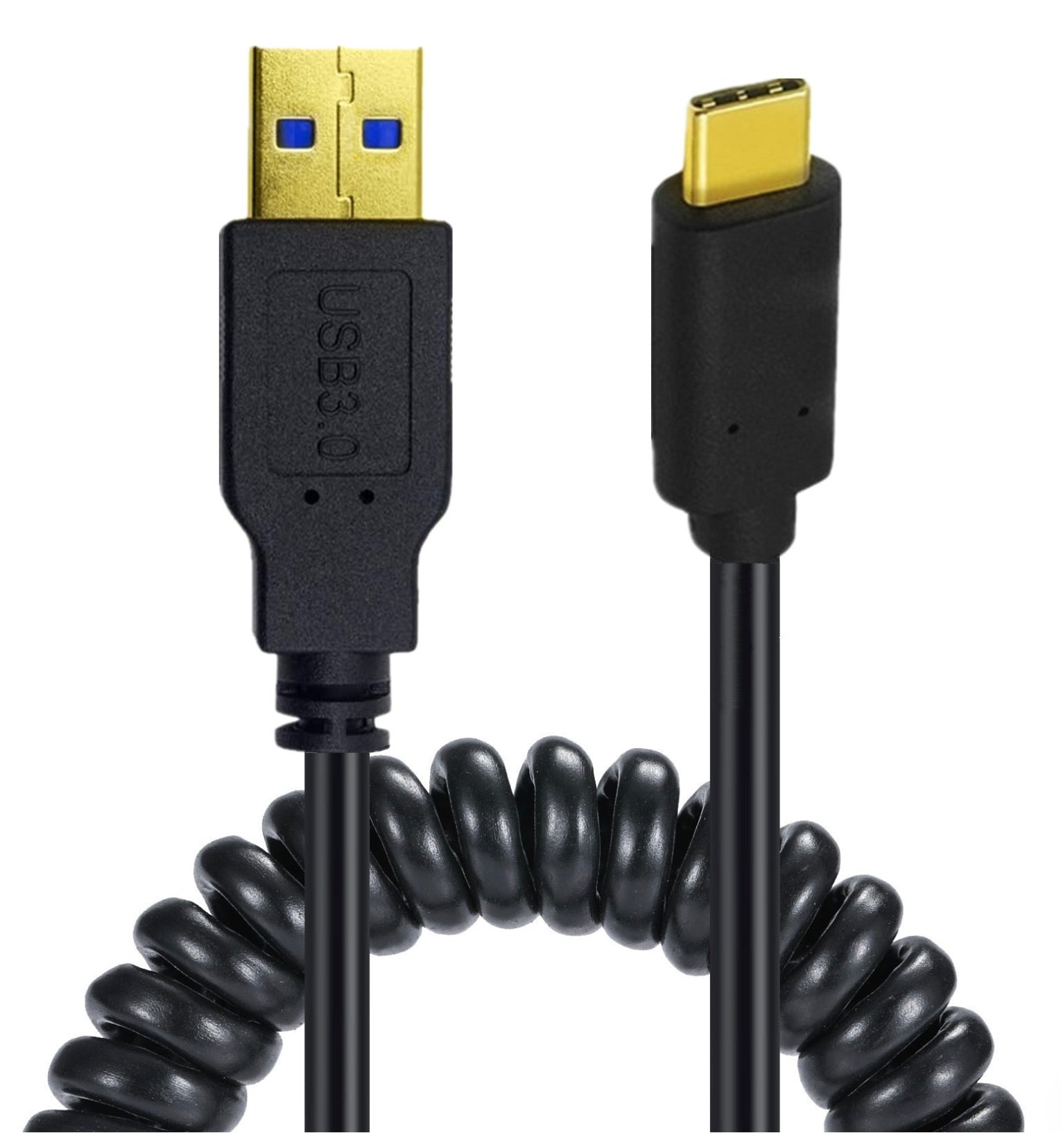 USB C Type-C Male to USB 3.0 A Male Spiral Cable