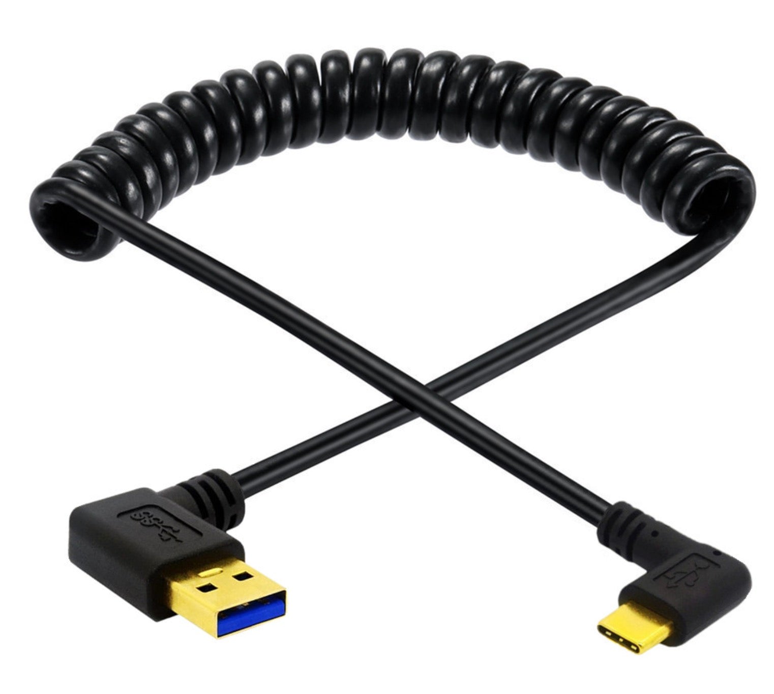 USB C Type-C Male to USB 3.0 A Male Spiral Cable - Left Angle