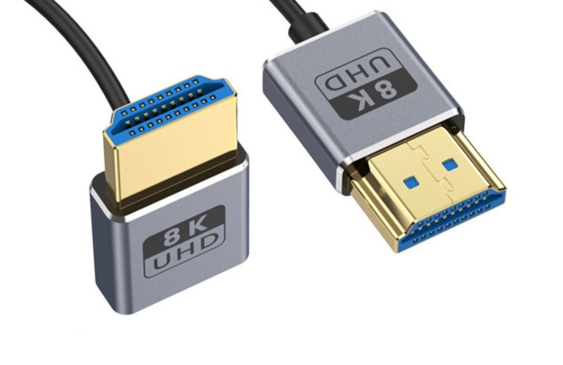 Ultra Thin HDMI 2.1 Coiled Coaxial Cable, Male to Male Flexible Cord | 8K@60Hz | Down Angle