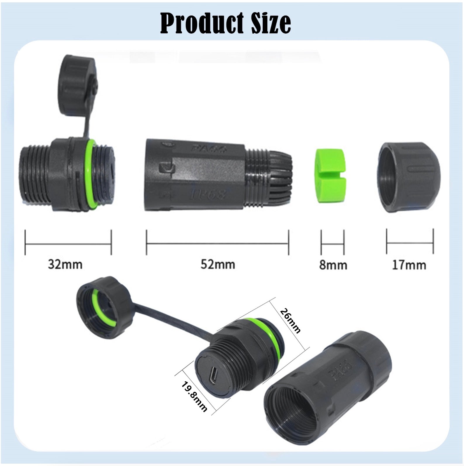 Waterproof USB C Adapter, USB C Female to Female Connector Coupler | Pass Through Type C Bulkhead Connector