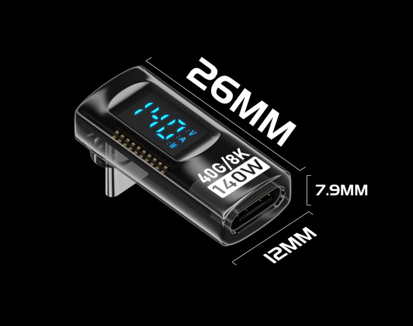 USB C Male to Female Extension Adapter | Smart Led Voltage Monitoring USB 4.0 40Gbps 140W